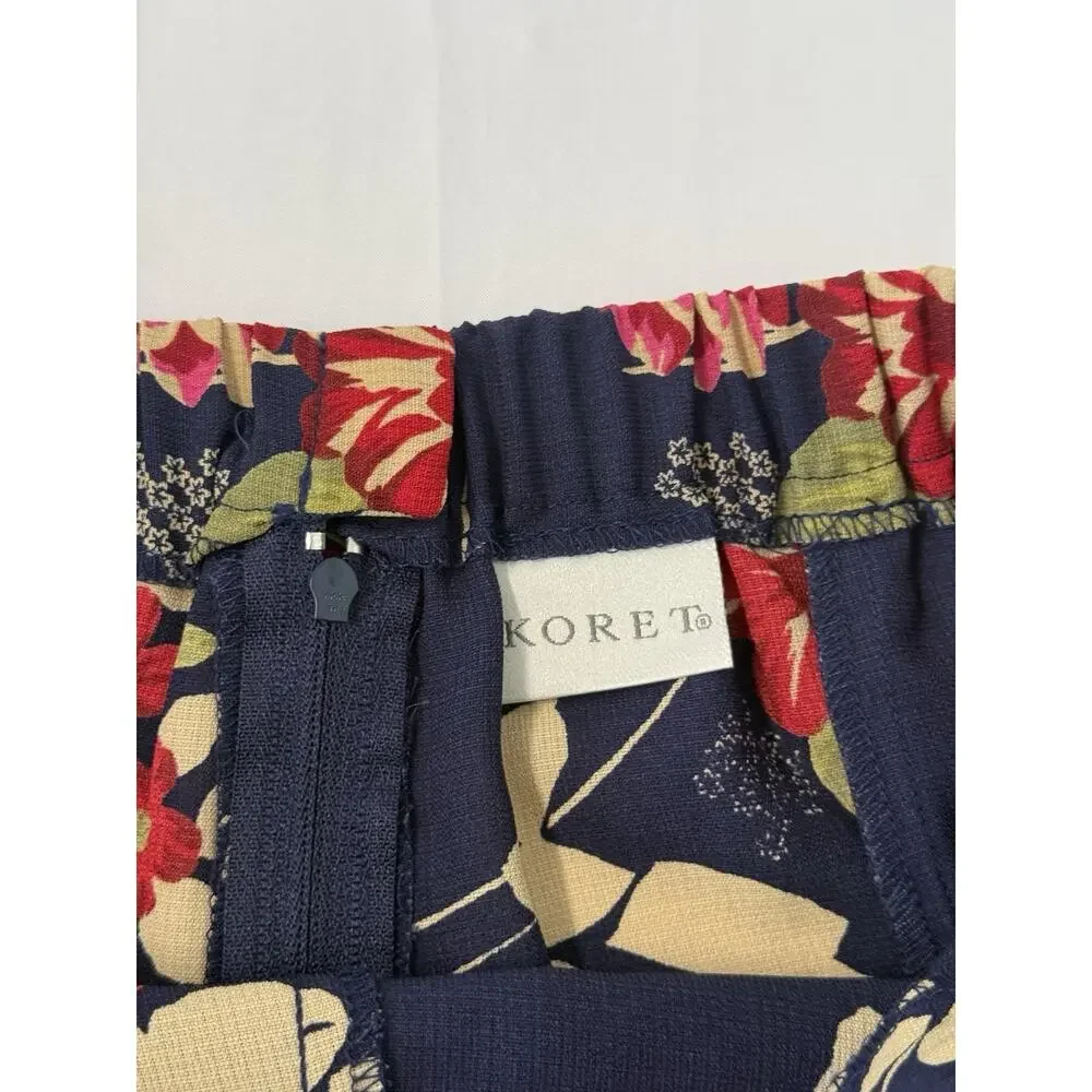 Koret Women’s Small Navy Floral Pleated Midi Skirt High Waist Vintage Style
